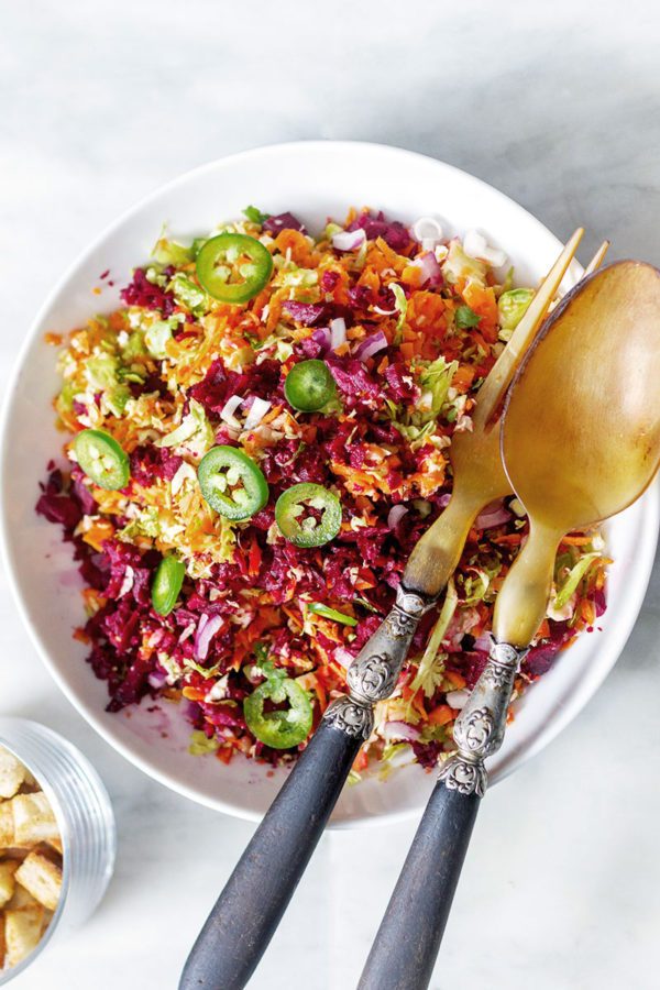 Shaved Brussels Sprout Salad with Beet and Carrots - #recipe by #eatwell101 - https://www.eatwell101.com/chopped-brussels-sprout-salad-recipe