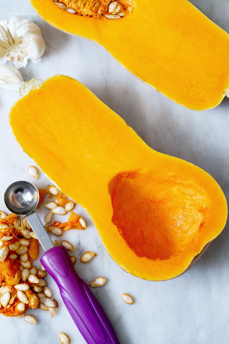 Roasted butternut squash with garlic butter — A striking side dish with wonderful flavors.