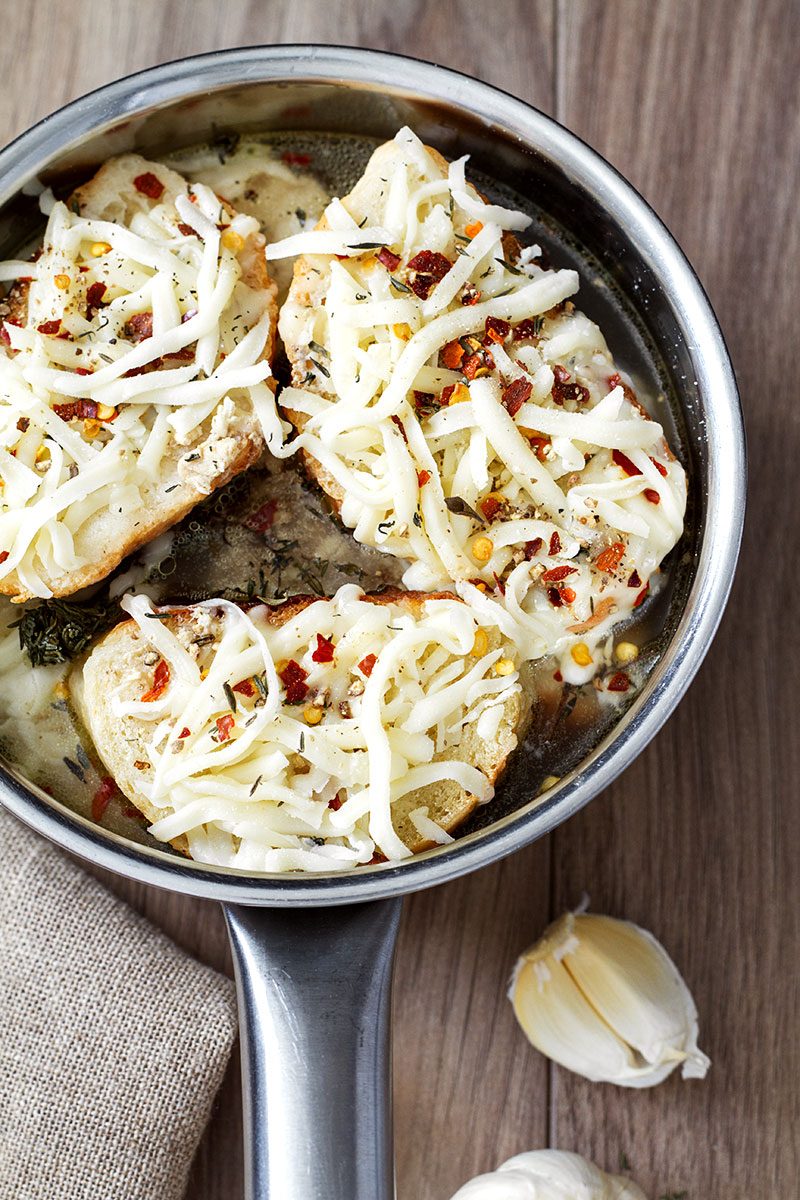 That warm-you-right-up goodness cheesy garlic bread soup is just the thing you need to unwind a day of being out in the chilled air!