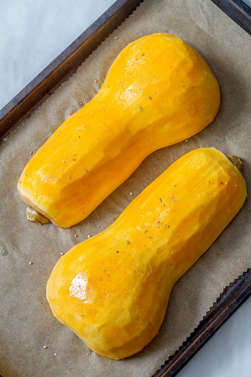 Roasted butternut squash with garlic butter — A striking side dish with wonderful flavors.