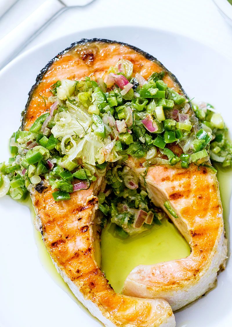 Grilled Salmon Steaks Recipe with Jalapeño Salsa — Eatwell101