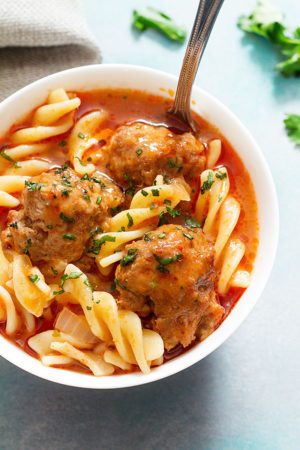 {Slow Cooker} Chicken Meatballs and Pasta Soup