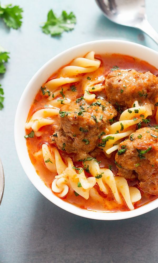 {Slow Cooker} Chicken Meatballs and Pasta Soup