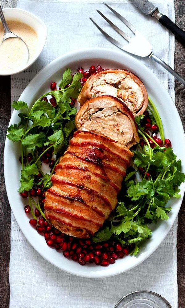 Roasted Bacon Chicken Stuffed with Dried Tomatoes and Cheese