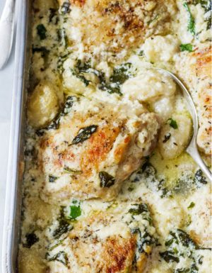 Baked Chicken Gnocchi with Garlic Asiago Cream Sauce