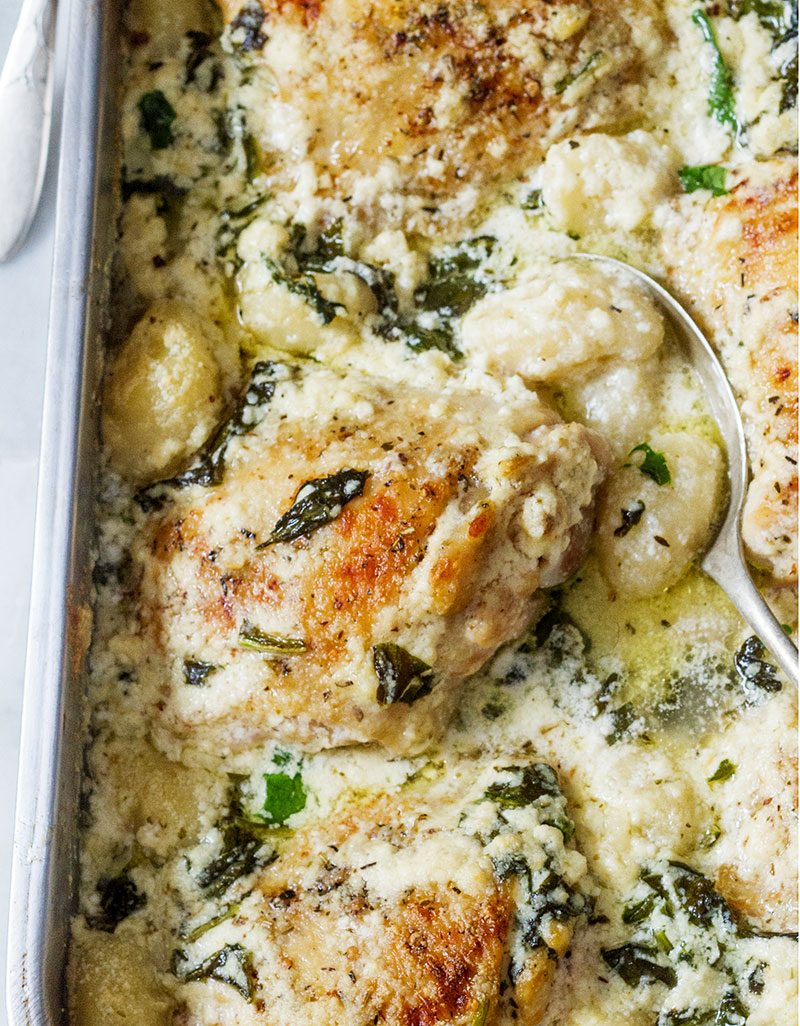 Baked Chicken Gnocchi Recipe #eatwell101 #recipe - #Spinach #Chicken #Gnocchi #Casserole with Cream Cheese and #Mozzarella