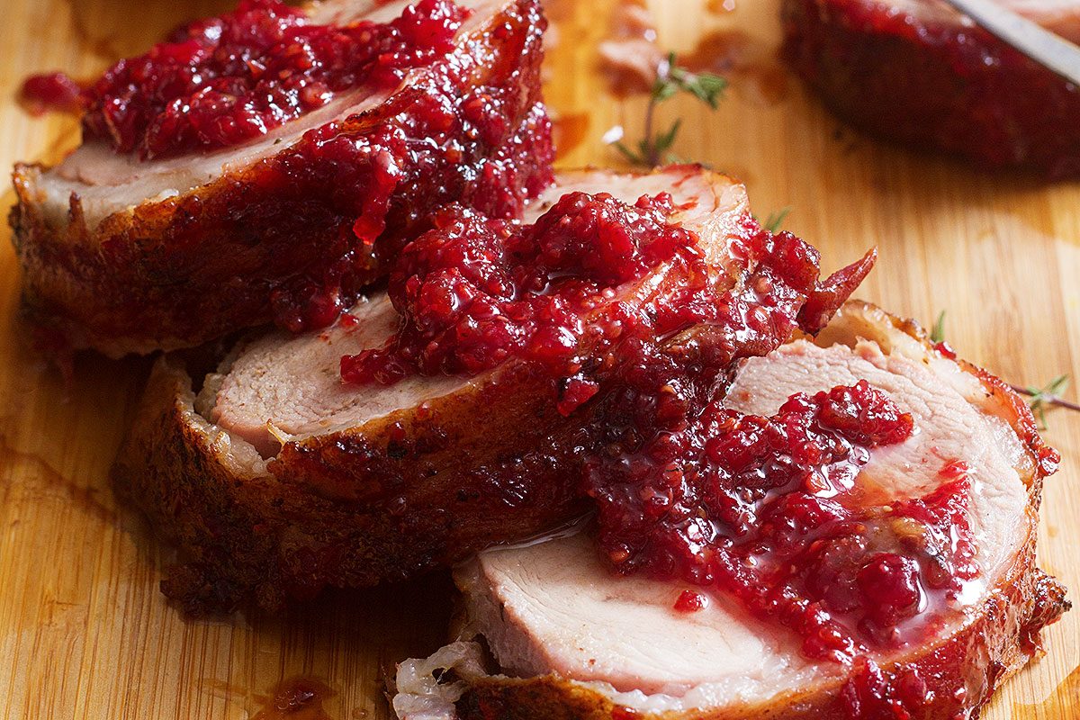 Roasted Bacon Pork Tenderloin with Cranberry Glaze