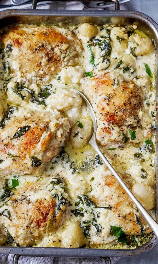 Baked Chicken Gnocchi with Garlic Asiago Cream Sauce