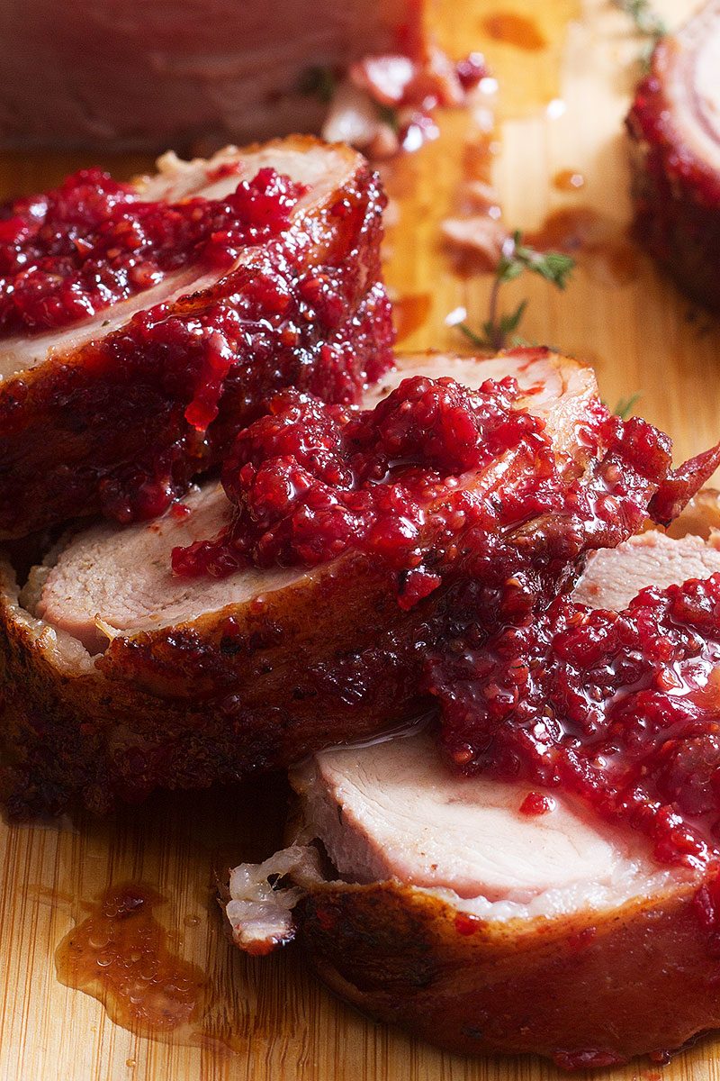 Bacon Honey Pork Tenderloin Recipe with Mustard Cranberry 