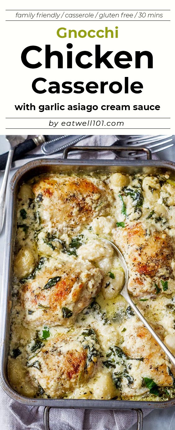 Baked Chicken Gnocchi Recipe #eatwell101 #recipe - #Spinach #Chicken #Gnocchi #Casserole with Cream Cheese and #Mozzarella