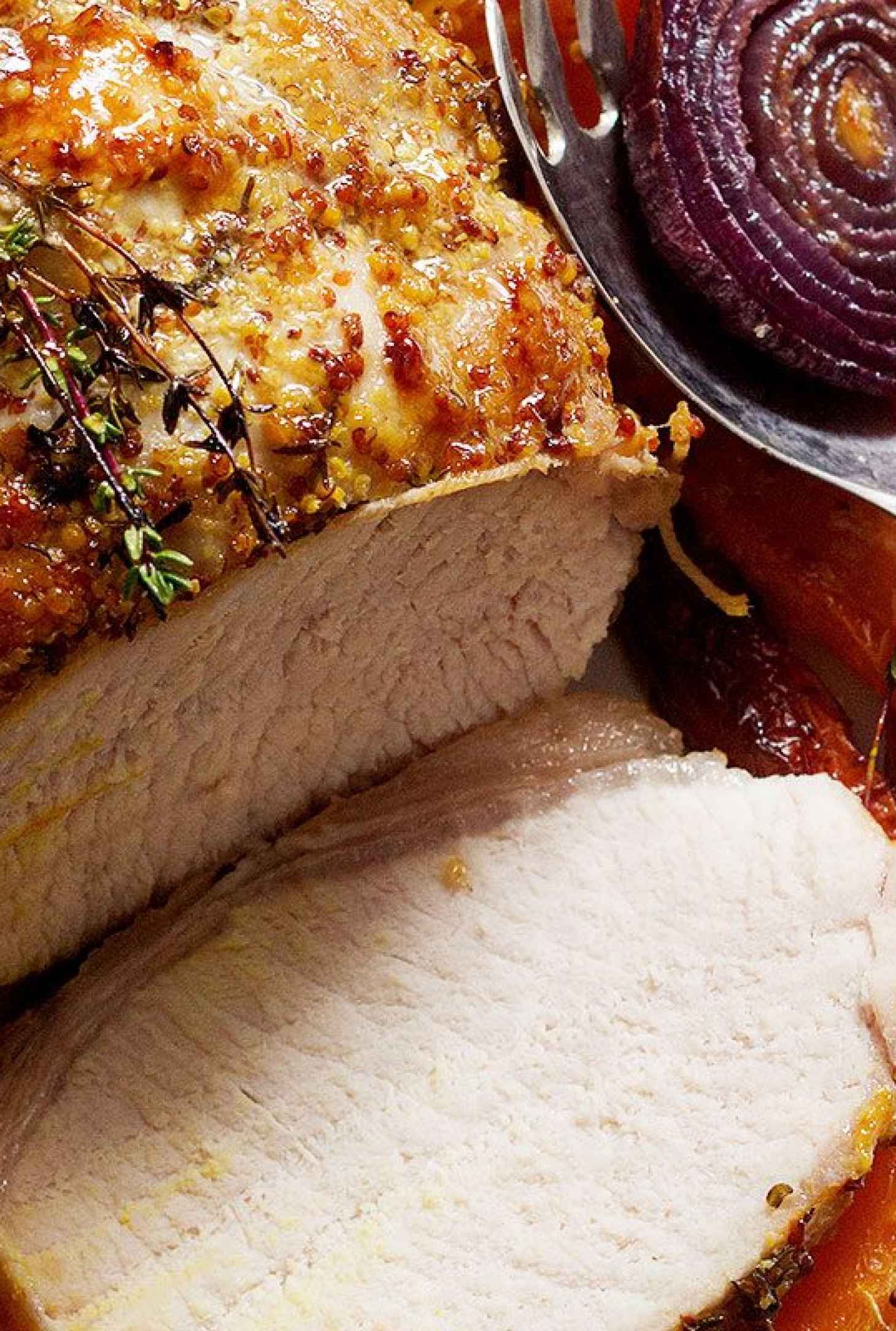 Honey Mustard Roasted Pork Loin Sheet Pan Dinner - #recipe by #eatwell101 - https://www.eatwell101.com/sheet-pan-honey-mustard-pork-loin-recipe