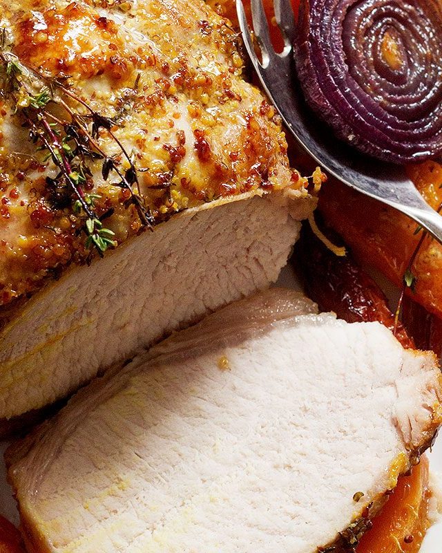 Honey Mustard Roasted Pork Loin Sheet Pan Dinner - #recipe by #eatwell101 - https://www.eatwell101.com/sheet-pan-honey-mustard-pork-loin-recipe