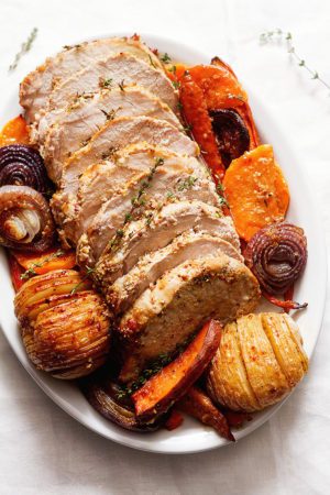 Honey Mustard Roasted Pork Loin Sheet Pan Dinner