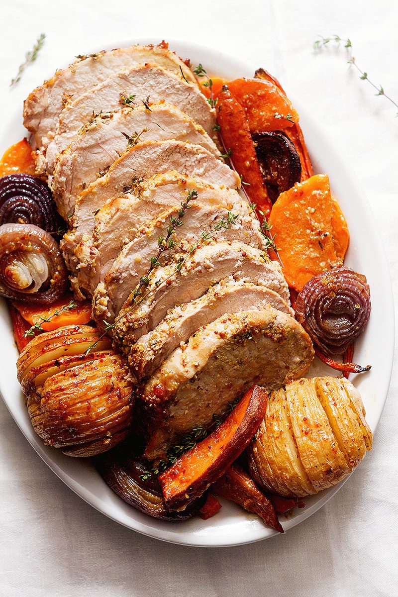 Sheet Pan Dinner Honey Mustard Roasted Pork Loin and