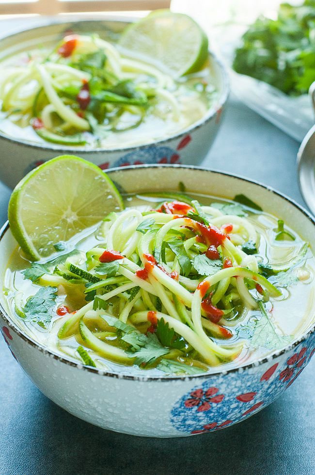 Spicy Sriracha Lime Chicken Zoodle Zucchini Soup