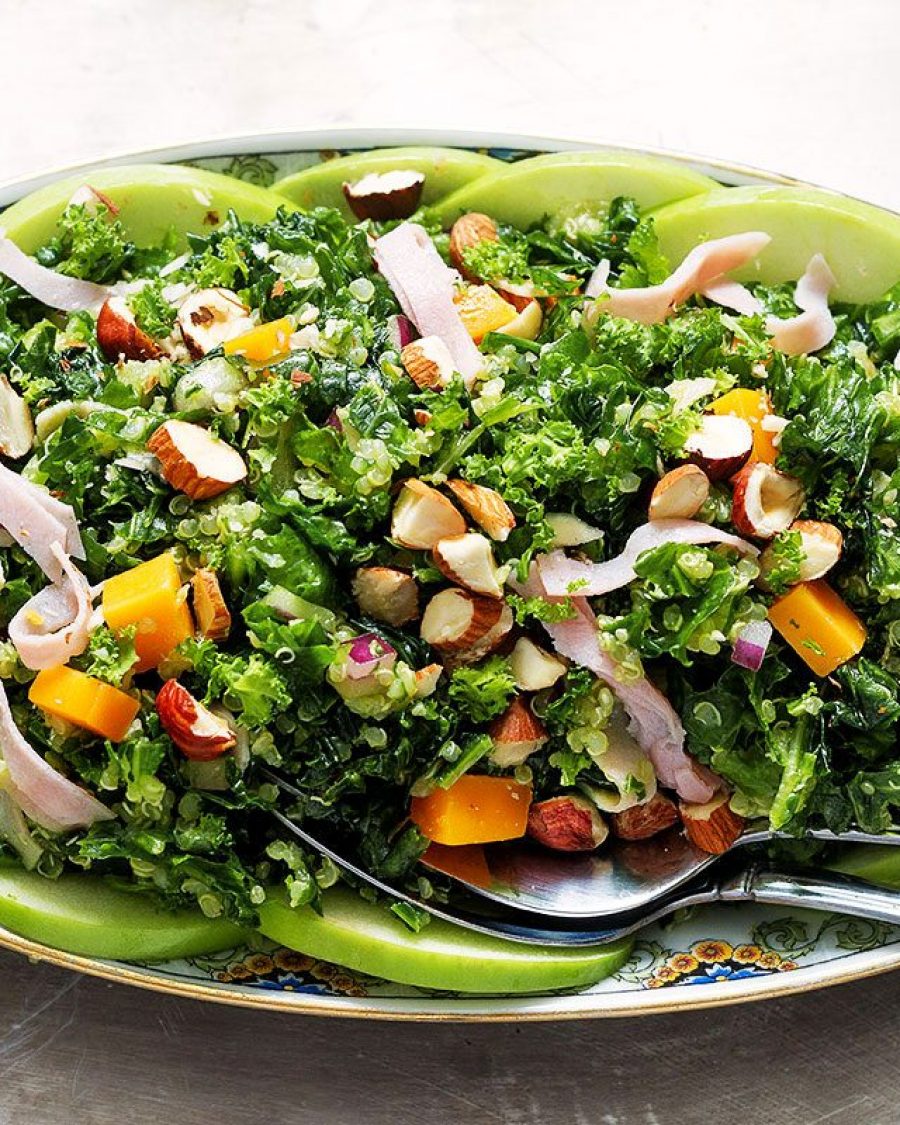 Kale Salad With Quinoa, Apples and Cheddar - #recipe by #eatwell101 - https://www.eatwell101.com/kale-quinoa-salad-recipe