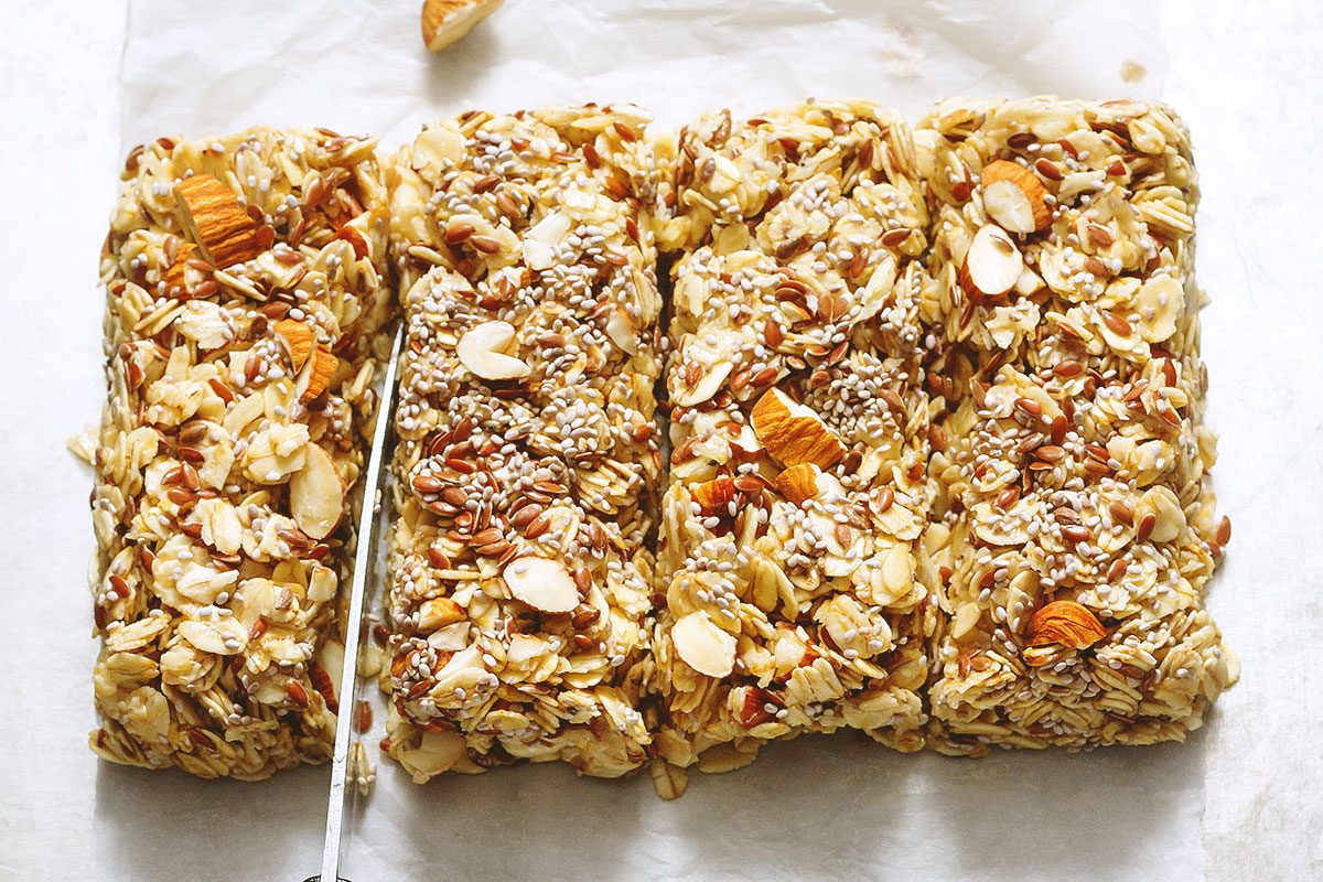 No-Bake Chewy Granola Bars With Almonds, Flax and Chia Seeds