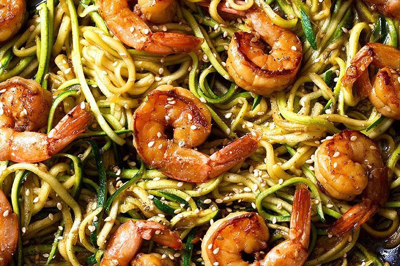 Stir Fry Teriyaki Shrimp with Zucchini Noodle - #recipe by #eatwell101 - https://www.eatwell101.com/stir-fry-shrimp-and-zucchini-noodles-recipe
