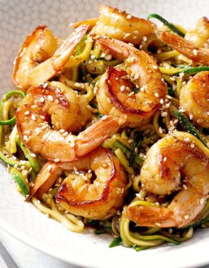 Stir Fry Teriyaki Shrimp with Zucchini Noodle
