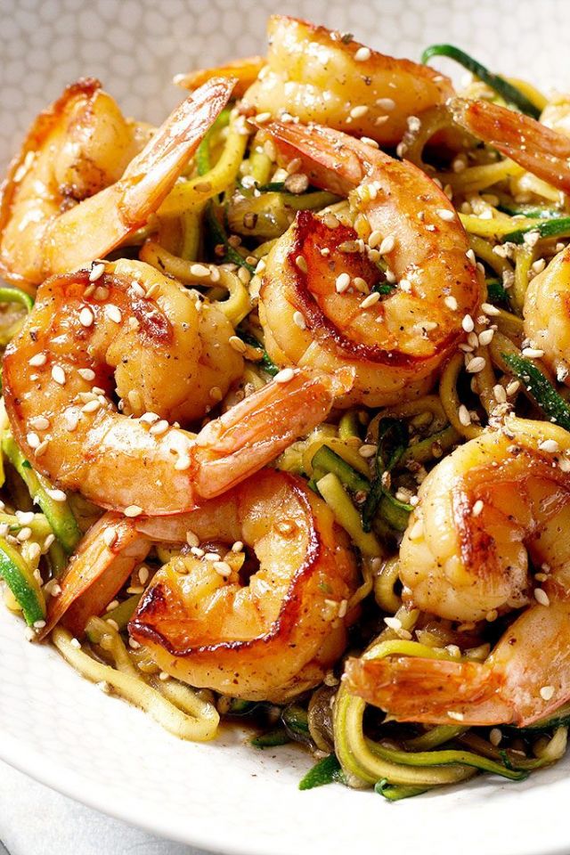 Stir Fry Teriyaki Shrimp with Zucchini Noodle