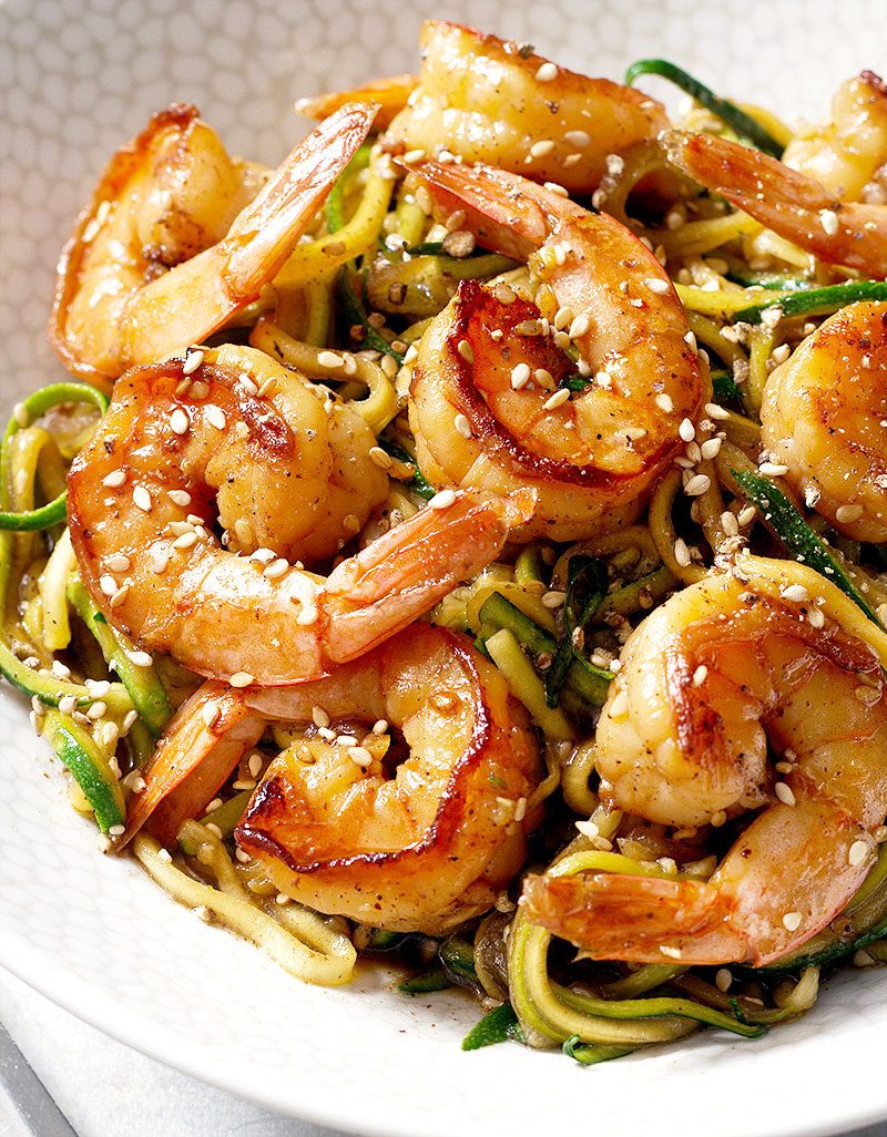 Stir Fry Teriyaki Shrimp with Zucchini Noodle — Eatwell101