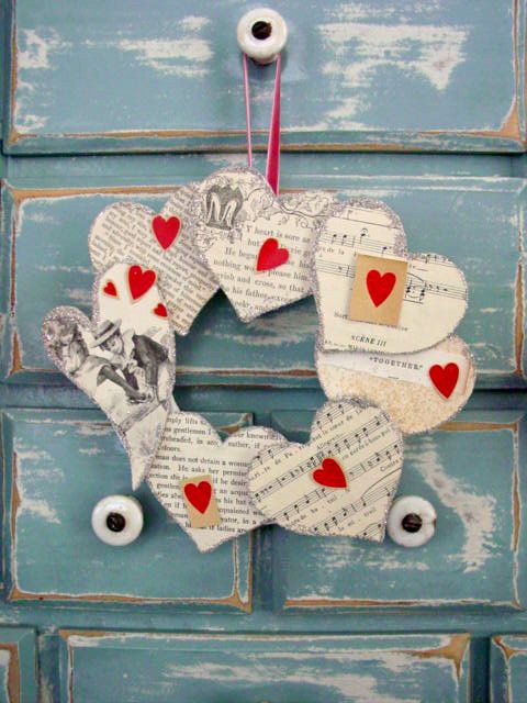 Scrap Paper Valentine Hearts Wreath