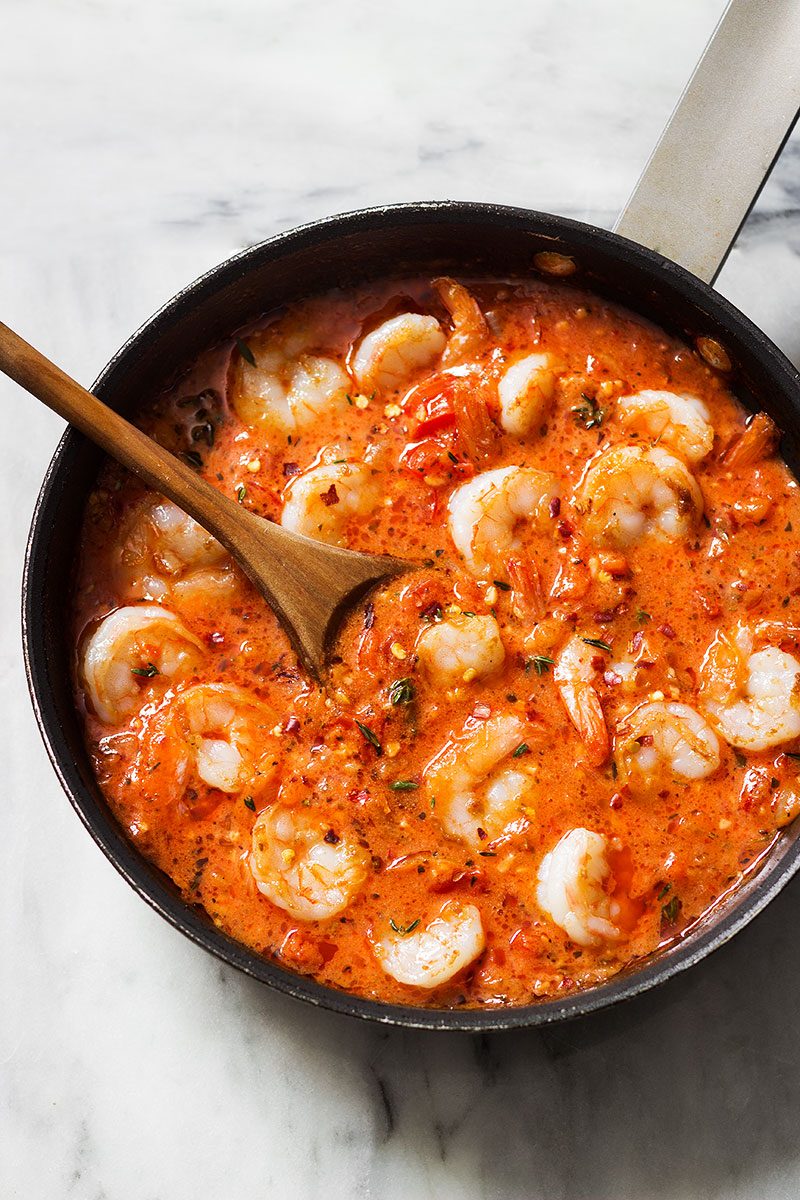 Creamy Tomato Shrimp Spaghetti Squash — Eatwell101