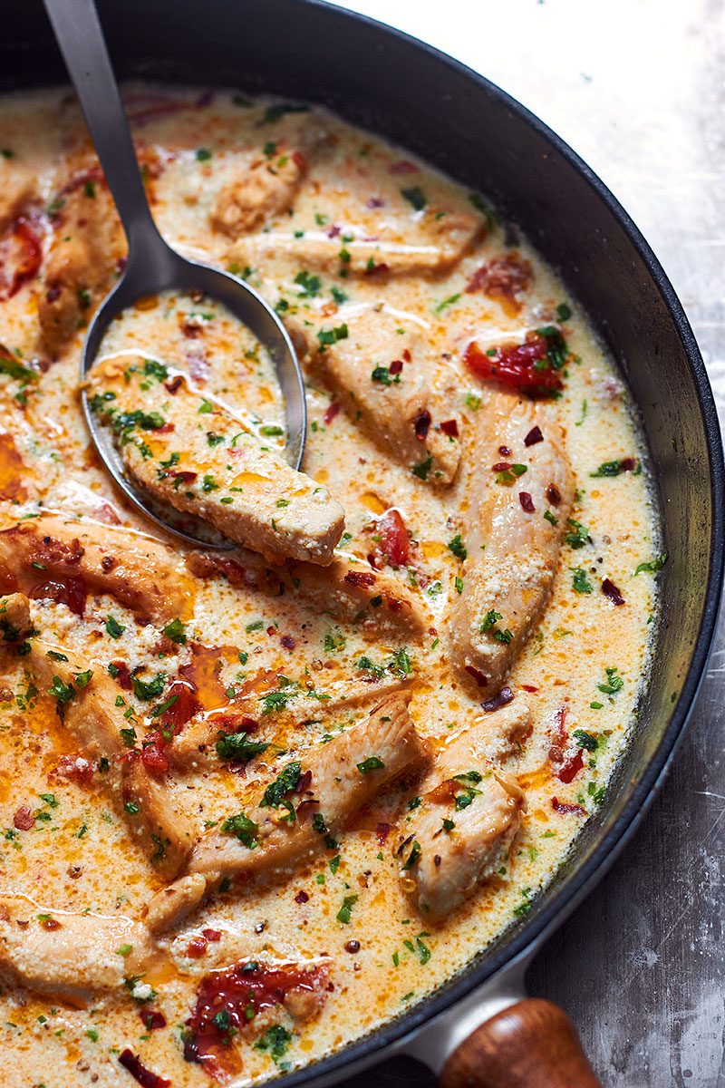 Skillet Creamy Chicken with Garlic Mozzarella Sun-Dried Tomato — Eatwell101