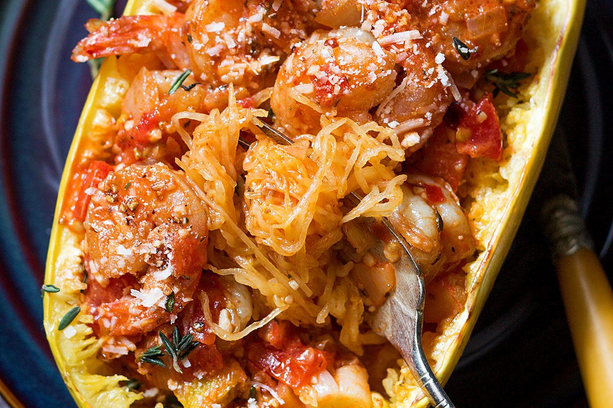 Creamy Tomato Shrimp with Spaghetti Squash