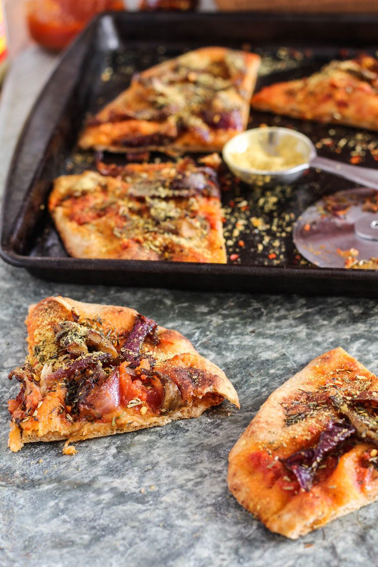 Plant-Based Mushroom and Caramelized Onion Naan Pizzas