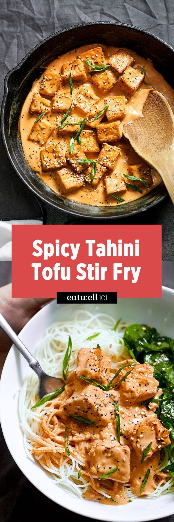Spicy Tahini Tofu Stir Fry - #tofu #stirfry #recipe #eatwell101 - Try our tofu stir fry recipe and dinner will be done before you know it!