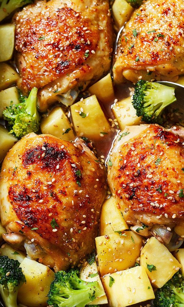 Baked Honey Garlic Chicken with Broccoli and Potatoes