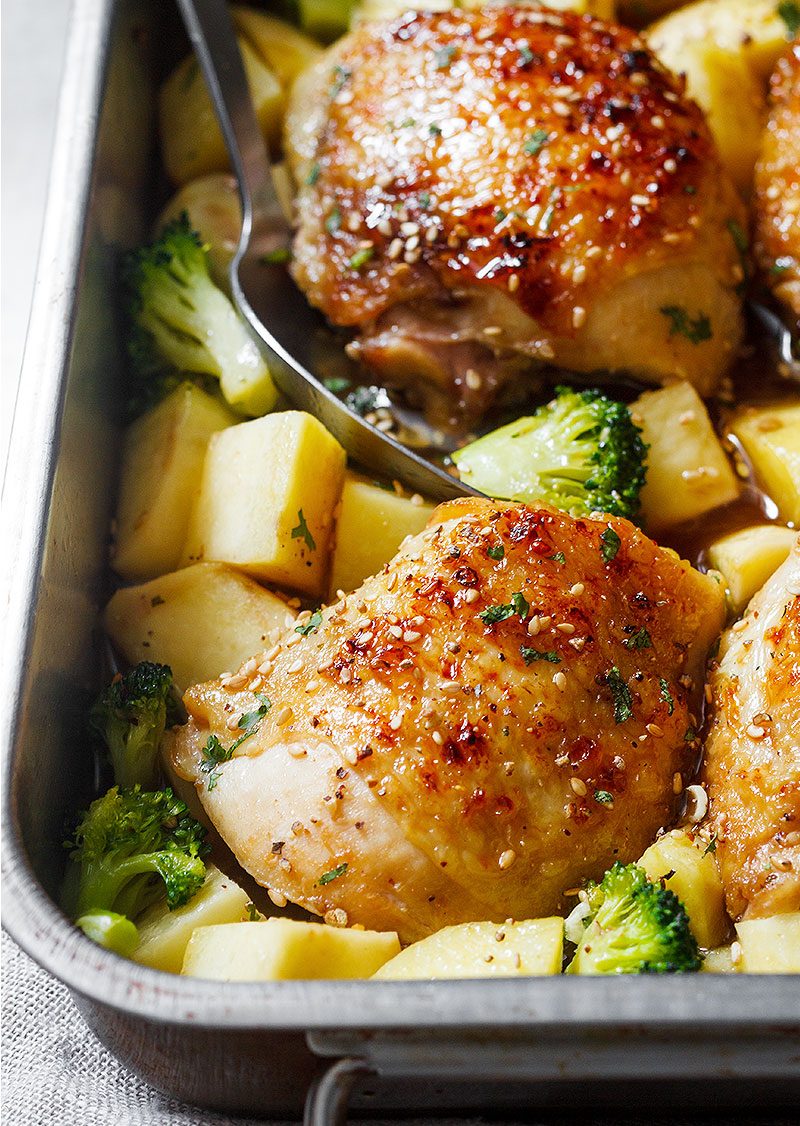 Honey Garlic Chicken Recipe with Broccoli and Potatoes – Baked Chicken ...