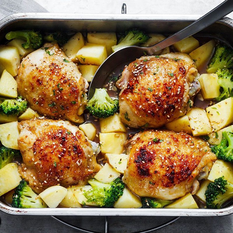 Honey Garlic Chicken Recipe with Broccoli and Potatoes – Baked Chicken ...