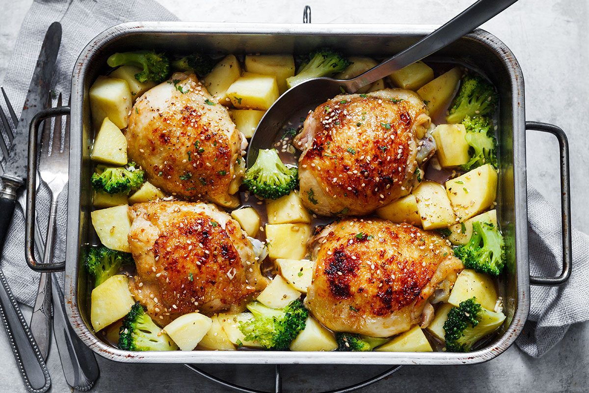 Baked Honey Garlic Chicken with Broccoli and Potatoes
