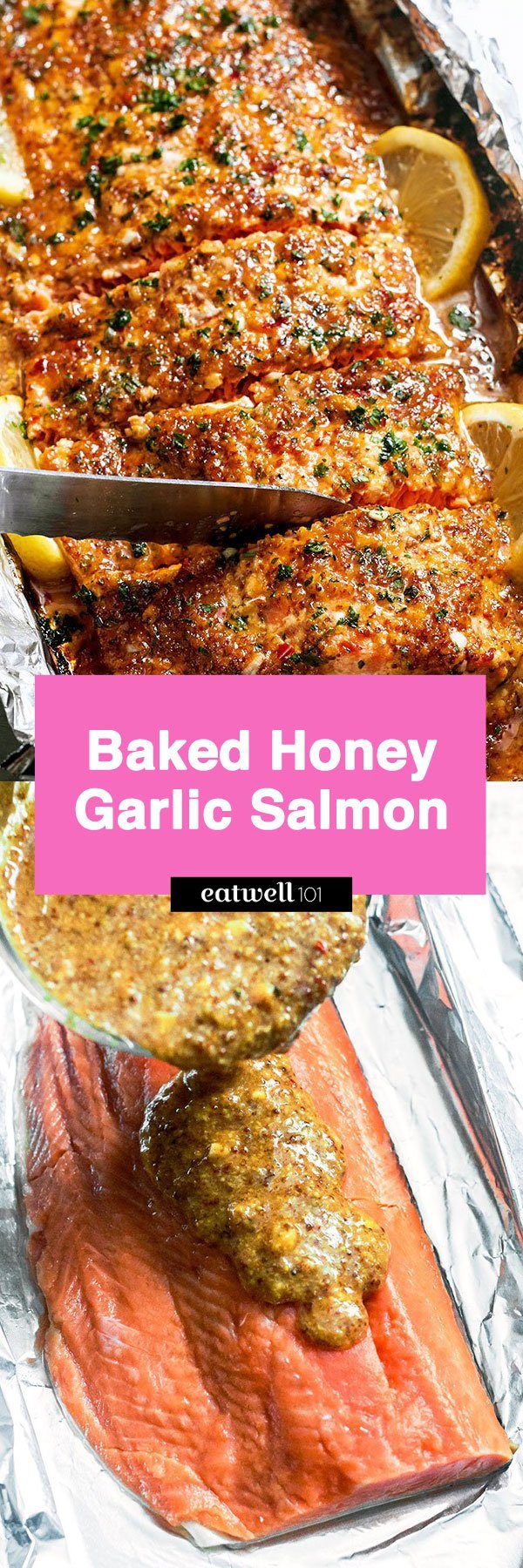 Baked Honey Garlic Salmon Recipe – #eatwell101 #recipe – Easiest salmon recipe ever! Quick, easy with zero clean-up!