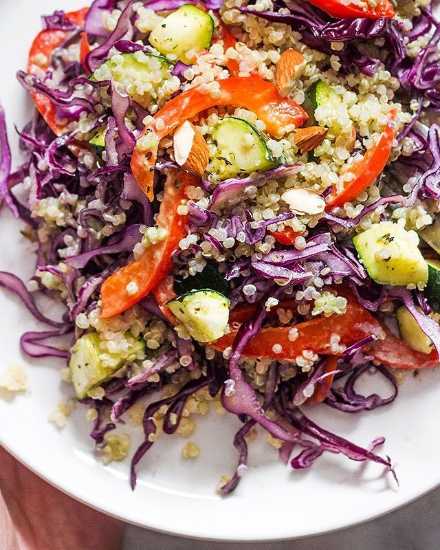 Rainbow Quinoa Salad with Avocado Cilantro Lime Dressing - #recipe by #eatwell101 - https://www.eatwell101.com/rainbow-quinoa-salad-recipe
