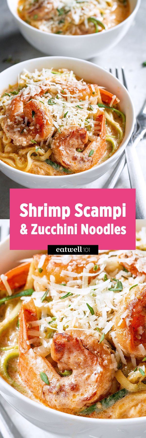 Creamy Shrimp Scampi with Zucchini Noodles - #shrimp #eatwell101 #recipe - This quick dinner is unbelievably easy and healthy, perfect for a busy weeknight!