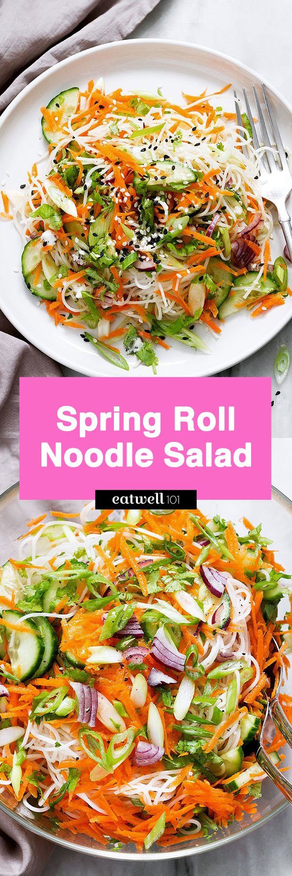 Spring Roll Noodle Salad Recipe - #noodle #salad #recipe #eatwell101 - A light, bright noodle salad packed with protein and vitamins and perfect for spring nights. 
