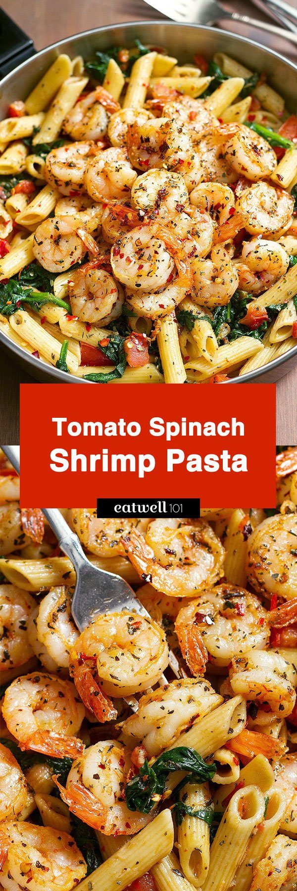 Shrimp Pasta Recipe – #shrimp #recipe #eatwell101 - Incredibly COMFORTING and just melt-in-your-mouth AMAZING! Loaded with tomatoes, spinach and basil.