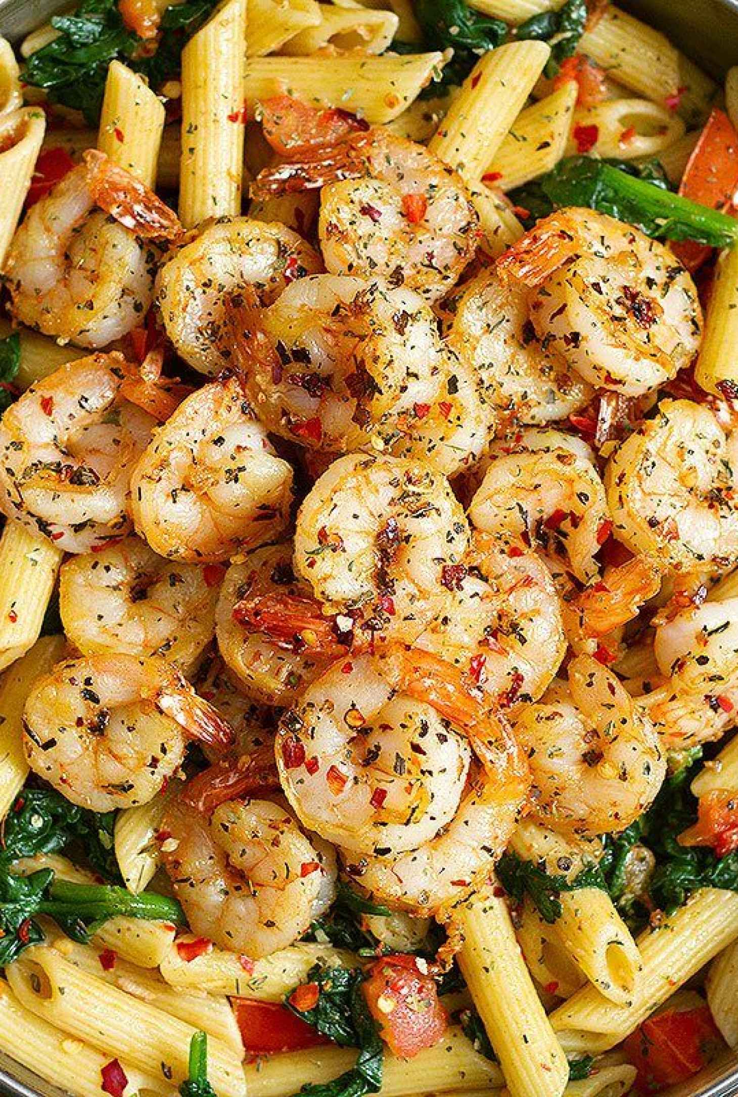 Tomato Spinach Shrimp Pasta - #recipe by #eatwell101 - https://www.eatwell101.com/shrimp-pasta-recipe-with-tomato-and-spinach