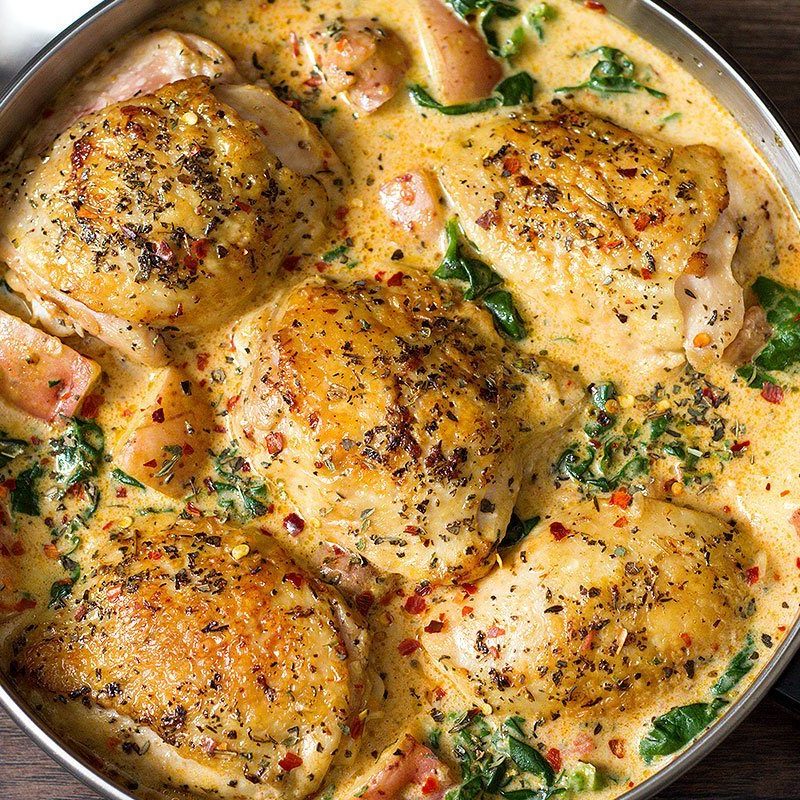 Chicken and Potatoes with Garlic Parmesan Spinach Cream Sauce — Eatwell101