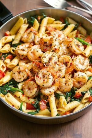 Tomato Spinach Shrimp Pasta