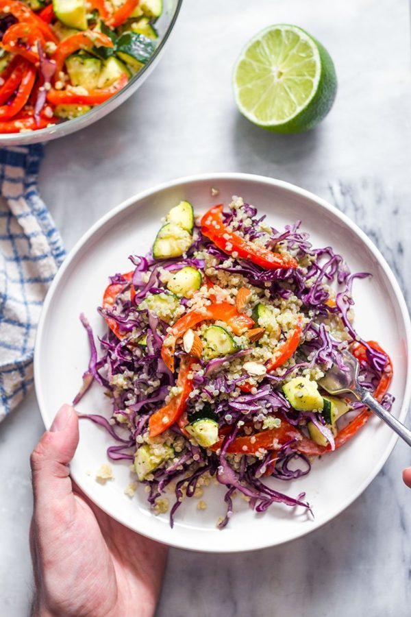 Rainbow Quinoa Salad with Avocado Cilantro Lime Dressing - #recipe by #eatwell101 - https://www.eatwell101.com/rainbow-quinoa-salad-recipe