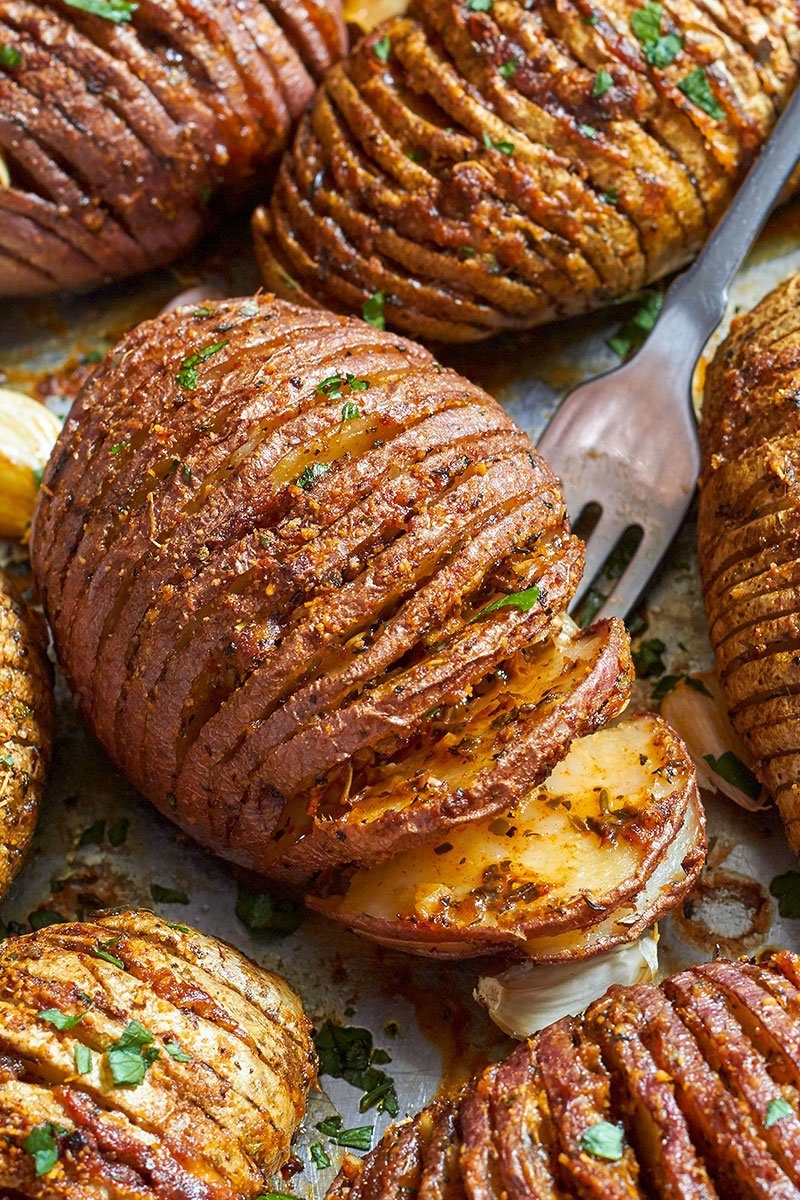 Roasted Hasselback Potatoes – Tossed with Garlic-Butter-Parmesan goodness & roasted to crisp-tender perfection!