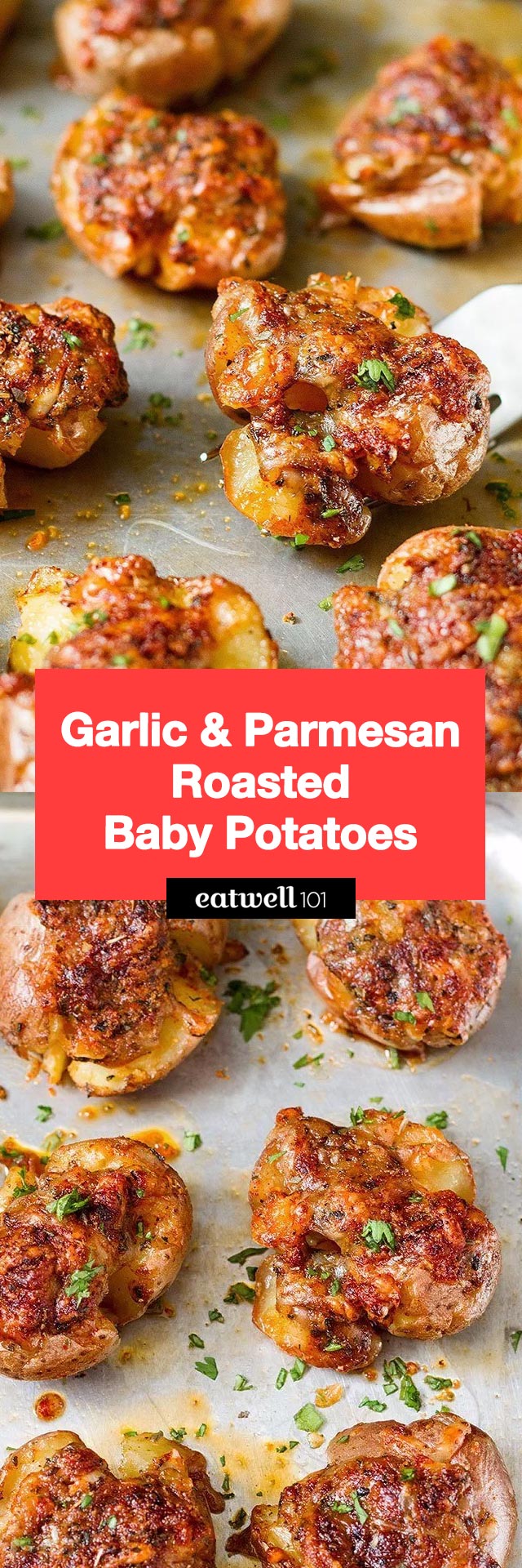Roasted Baby Potatoes - #potatoes #recipe #eatwell101 - These roasted baby potatoes with parmesan and garlic are a quick dinner side, party snack, or breakfast.