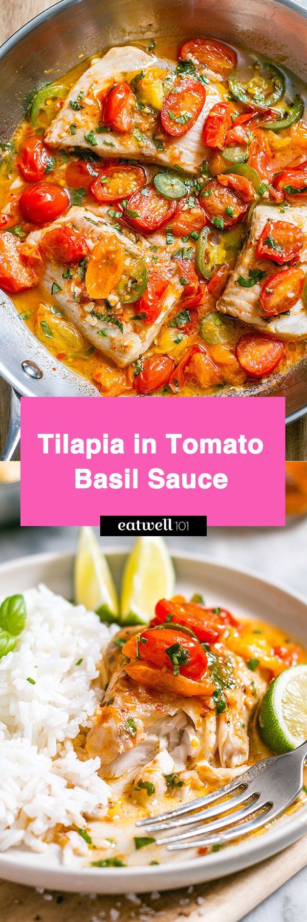 Pan-Seared Tilapia in Tomato Basil Sauce - #fish #recipe #eatwell101 - Light and delicious, made in 25 min, all in one pan!