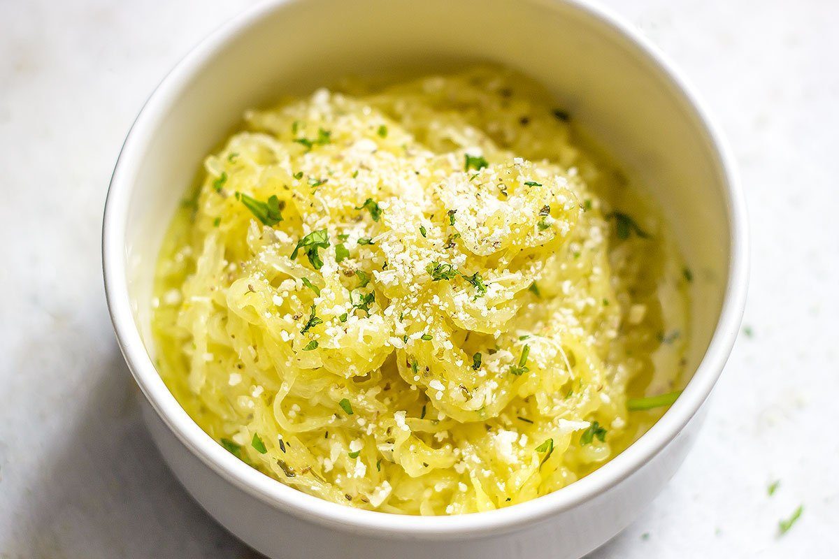 Baked Spaghetti Squash with Lemon Garlic Sauce