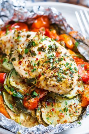 Honey Dijon Chicken and Veggies Foil Packs