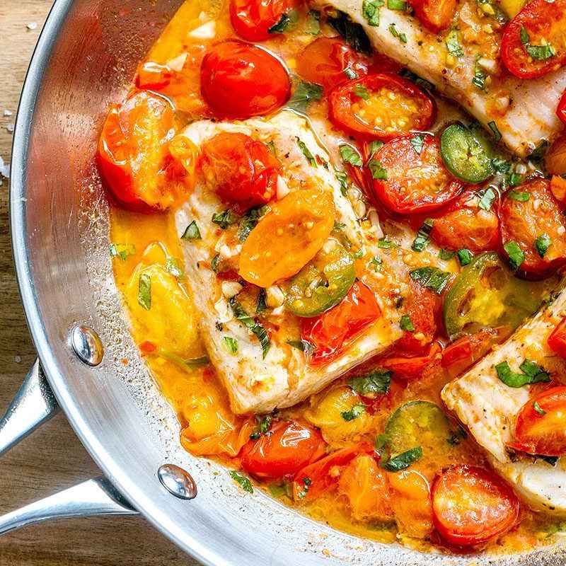 Pan Seared Tilapia in Tomato Basil Sauce